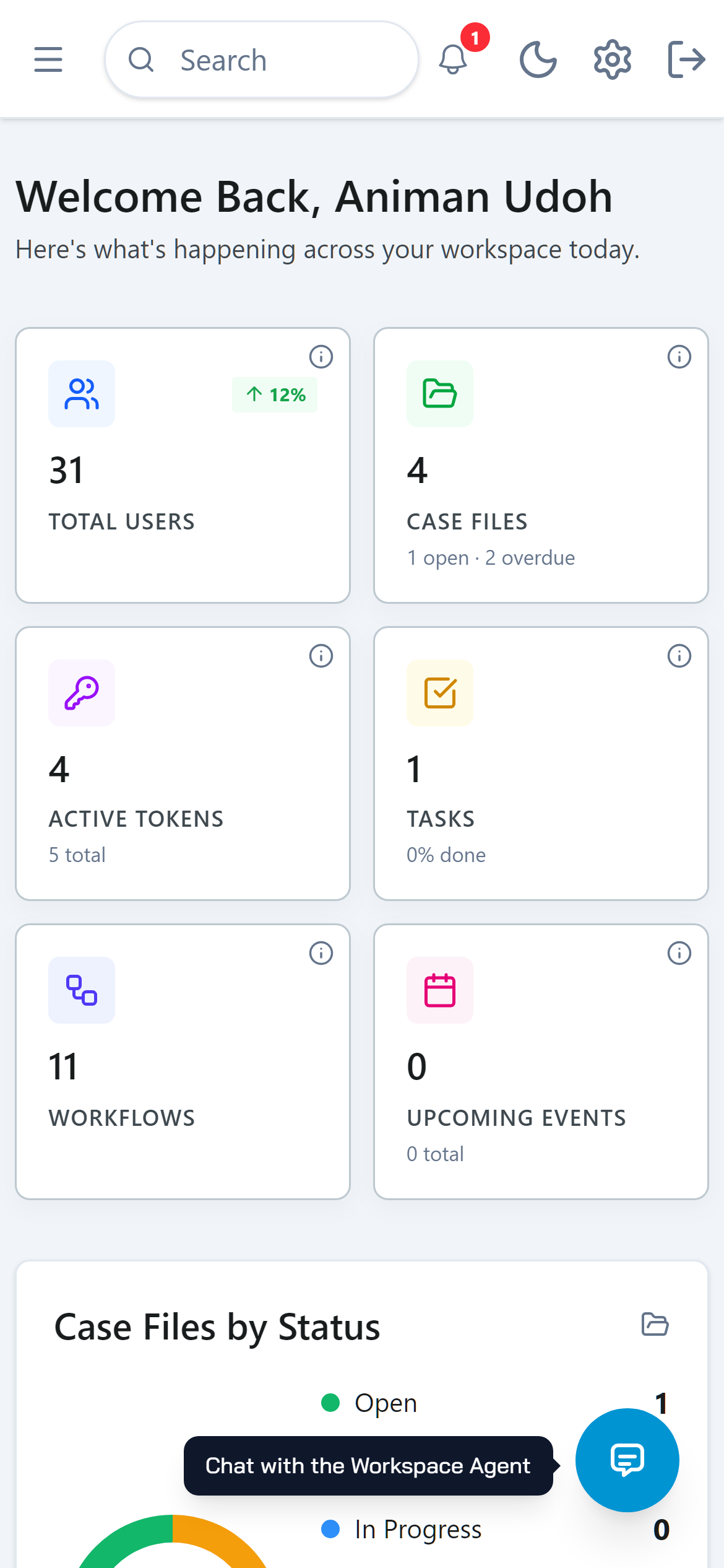 Workspace Manager dashboard on a phone